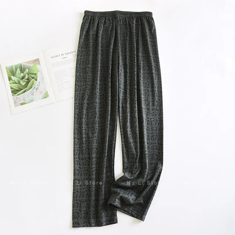 Men's Stylish Summer Pajama Pants, Thin Home Pants, Loose Breathable Air-Conditioned Pants with Elastic Waist