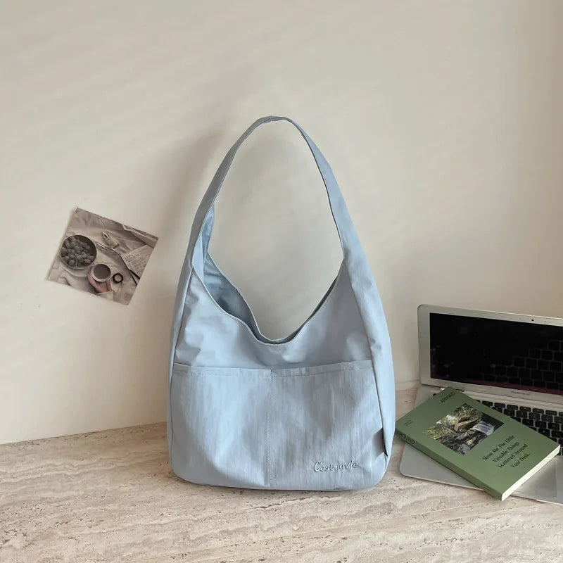 Korean Style Canvas Handbag for Women Large Capacity Lightweight Shoulder Underarm Bag Casual Multi-pocket Tote Commute Bag