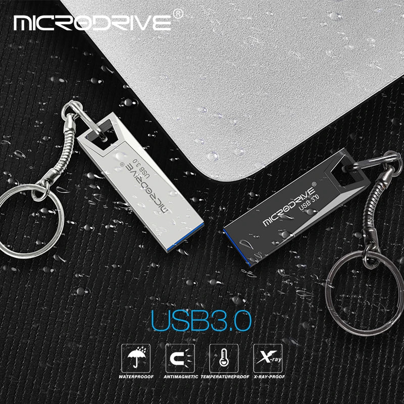 High Speed USB 3.0 Mini Metal Flash Drive 16GB 32GB 64GB 128GB Pendrive Waterproof usb drive Pen memory Sticks with key Chain