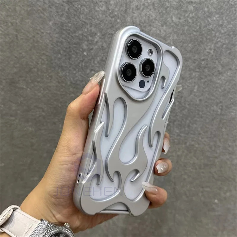 Fashion Matte Hollowed Flame Case For iPhone 15 14 Plus 13 12 16 Pro Max Creative Heat Dissipation Soft Frosted Shockproof Cover