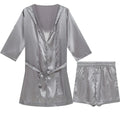 Mens Hooded Bathrobe Shorts Set Pajamas Night Robe Dress Gown Male Silk Satin Nightgown Kimono Bathrobe Sleepwear House Robe Men