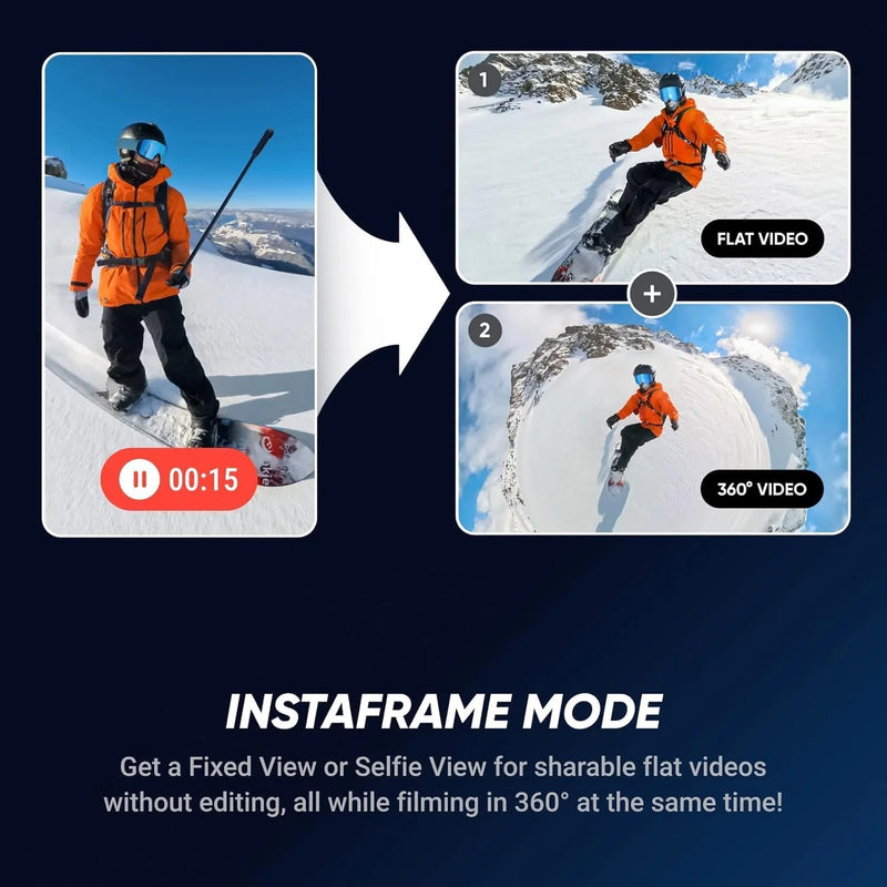 Insta360 X5 Action Camera Waterproof 8K 30fps Replaceable Lenses Triple AI Chip Superior Low Light 185 Mins Run Life