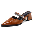Slip-on Pointed-toe Chunky Heel Mules Casual Fashion Style Multi-colored Metal Chain