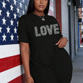 Women's Oversized Casual T-Shirt and Shorts Set, with Round-Neck Short-Sleeved Knitted Fabric and Lettered Heart Print, Suitable