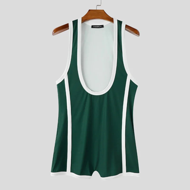 INCERUN Men's Bodysuits Patchwork Sleeveless Summer Casual Male Rompers Playsuits Workout Color-block Cozy Bodysuit For Man 2026