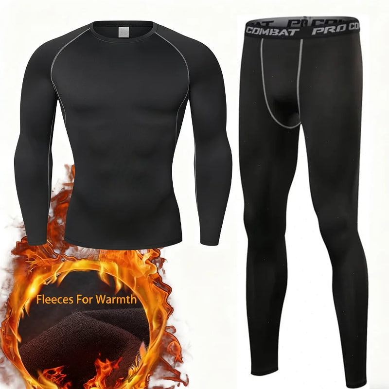Winter Men Thermal Underwear Set Mens Fleece Lined Warm Undershirts Long Johns Compression Tights Fitness Sports Tracksuit Set