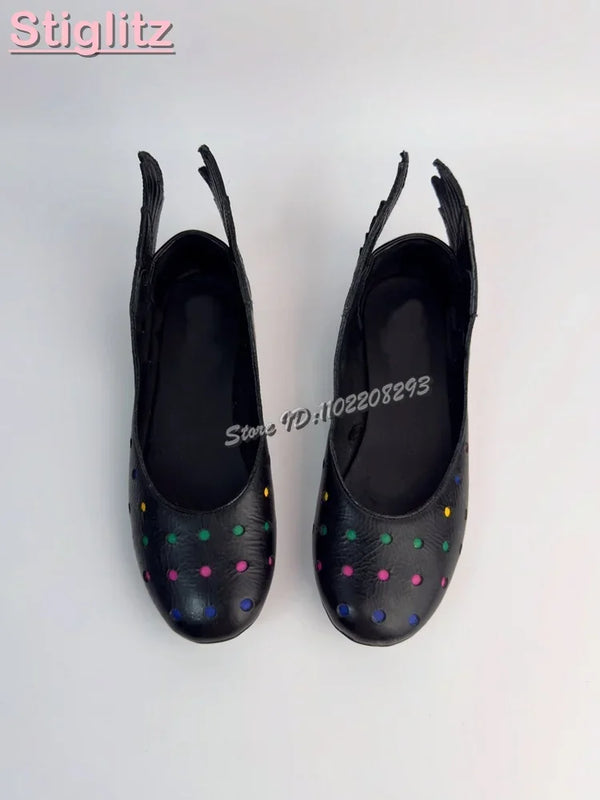 Retro White Wings Ballet Flats Solid Round Toe Sewing Shallow Low Heel Casual Roman Shoes 2025 Summer New Fashion Women Shoes