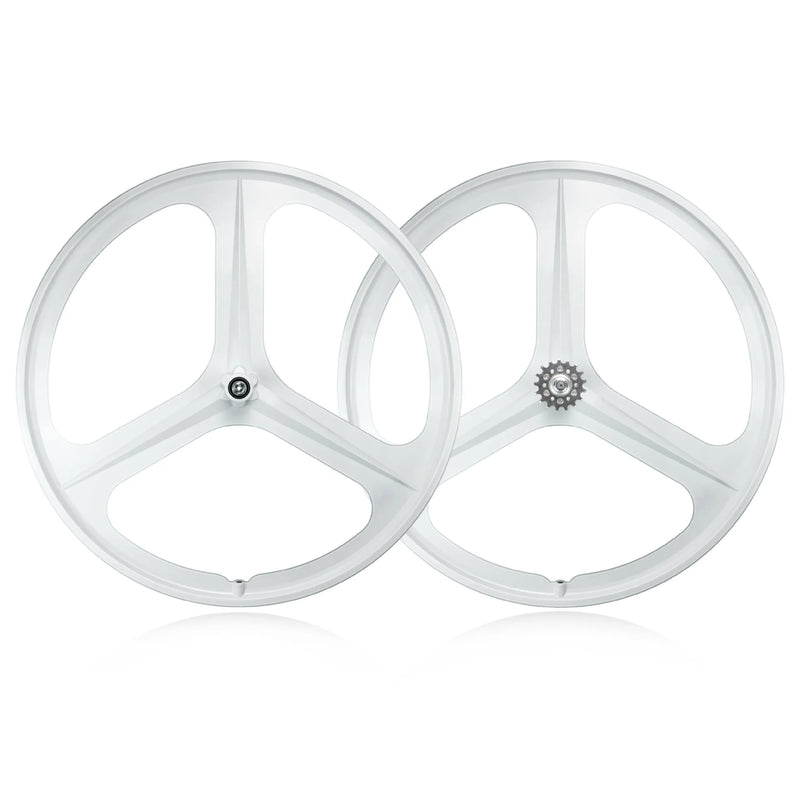 700C 3-Spoke One-Piece Wheelset Magnesium Alloy Road Bike Wheels for Fixed Gear Bicycle Front Rear Rim Bearing Hub Bicycle Parts