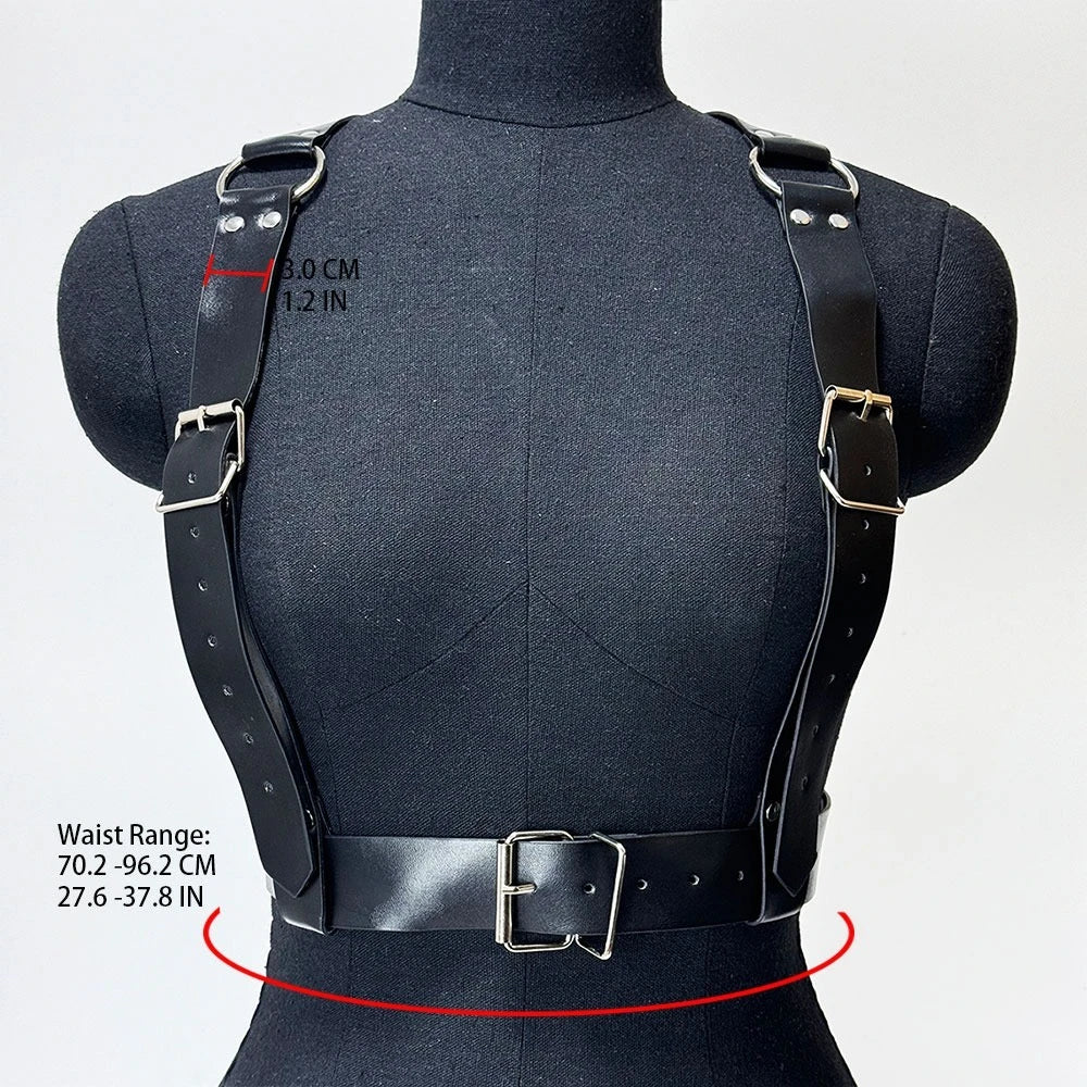 Fashion Wide PU Leather Waist Belt for Women Gothic Body Bondage Chest Harness Belt Harajuku Suspenders Clothing Accessories