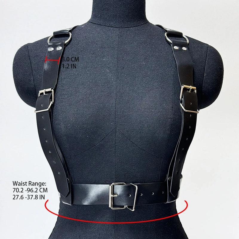 Fashion Wide PU Leather Waist Belt for Women Gothic Body Bondage Chest Harness Belt Harajuku Suspenders Clothing Accessories