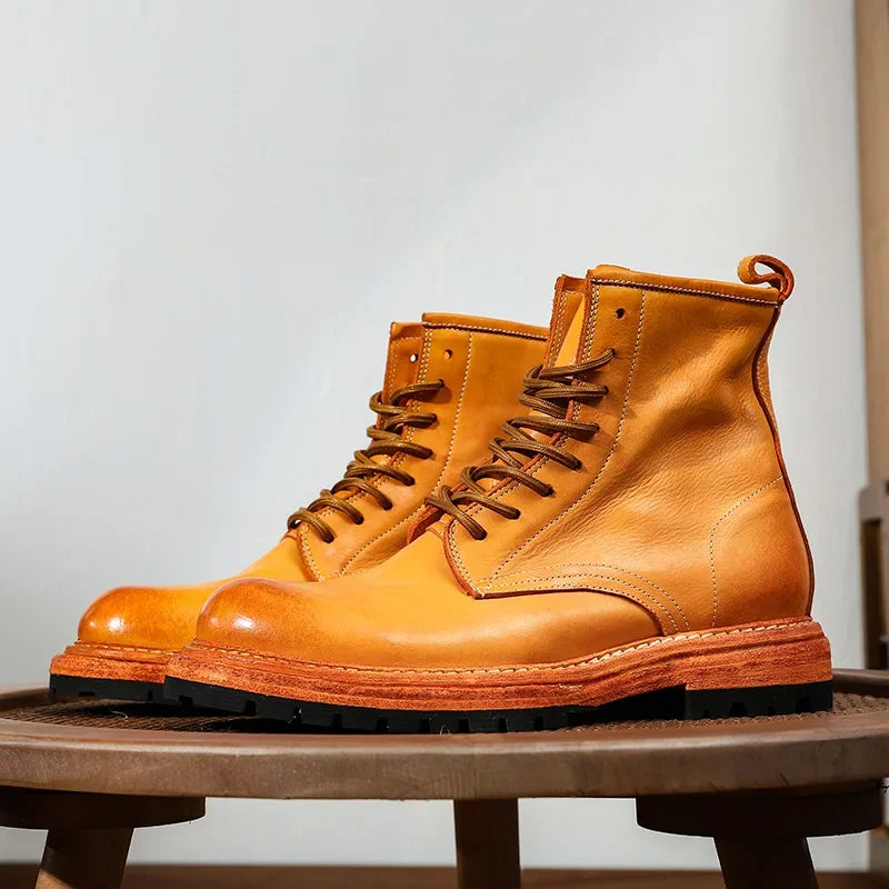 Goodyear welted Heavy Industry Horse Leather Retro  Boots High Top leather sole couple designer women Boots