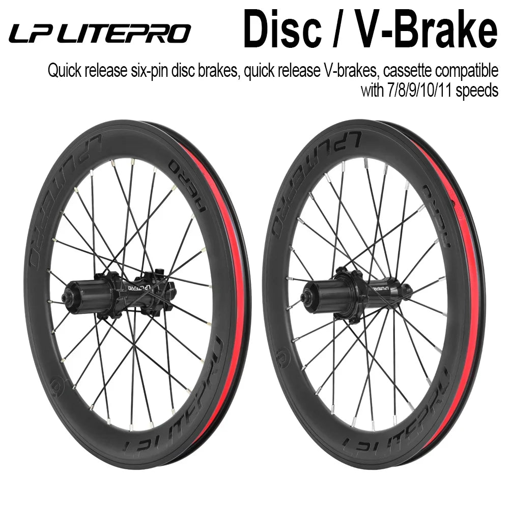 LP LITEPRO AERO Folding Bike Wheel Sets, 20-inch 406/451/ 349 Aluminum Alloy 40MM Height Deep-Section Rim Hub with Bearing Hubs