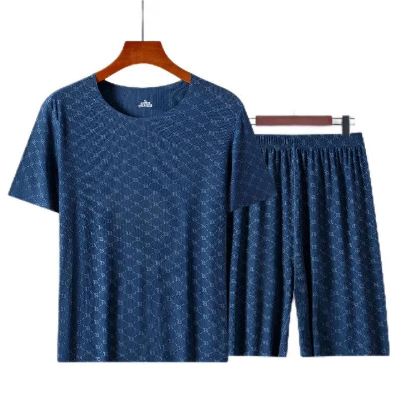 Casual Mens Quick Dry Pajama Set Short Sleeve T Shirt and Shorts Loungewear for Home Comfortable and cool fabric 1 set