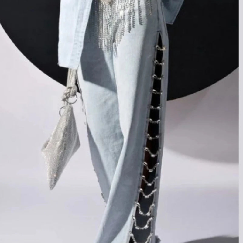 Sexy Hole Rhinestone Denim Pants Women Fashion Baggy - View 7 | SAMAG