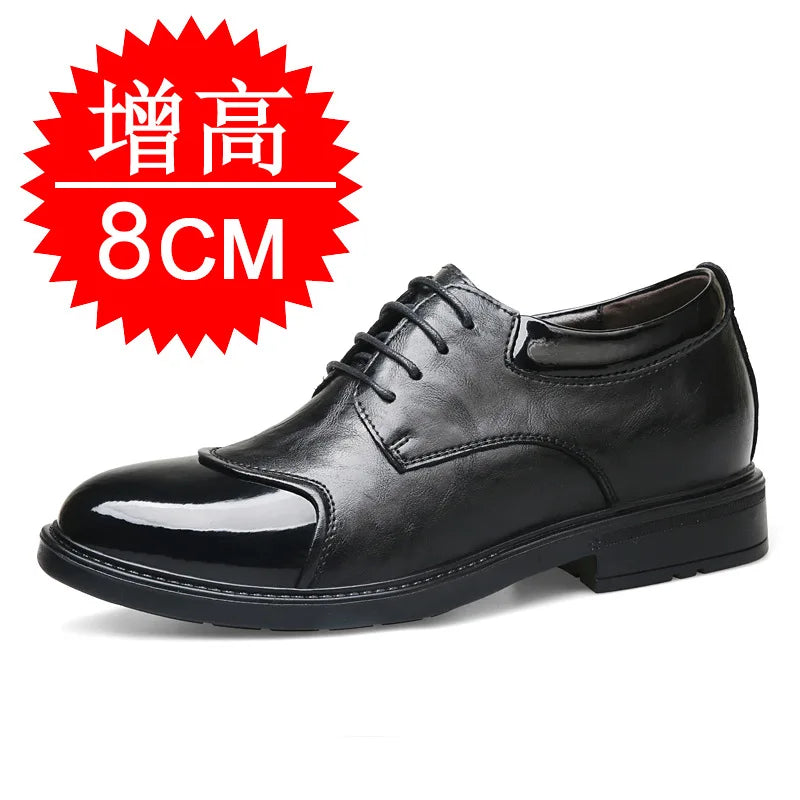 Men's Elevator Shoes 8cm Invisible Height-increasing Casual Large Size British Style 6cm Business Leather Shoes
