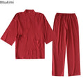2026 Men's Japanese Kimono Robes Sets Cotton Linen Pajamas Two-piece Set Couple Loose Bathrobes Sweat Steaming Home Service Suit
