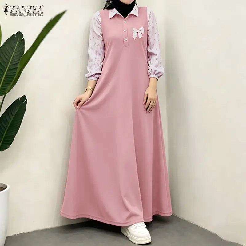 Women's Muslim Modest Fashion Maxi Dress Half Buttons | SAMAG