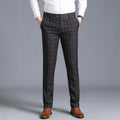 2026 Men's Blue Vertical Striped Suit Pants, Black Business Casual Trousers, Asian Sizes 28-40, Burgundy and Gray Plaid Pant.