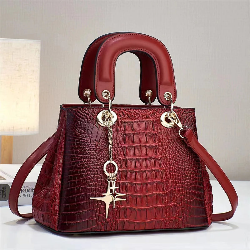 High Quality Leather Women'S Shoulder Bag Fashionable Boston Crossbody Bag Classic Crocodile Pattern Handbag Commuting Tote Bag
