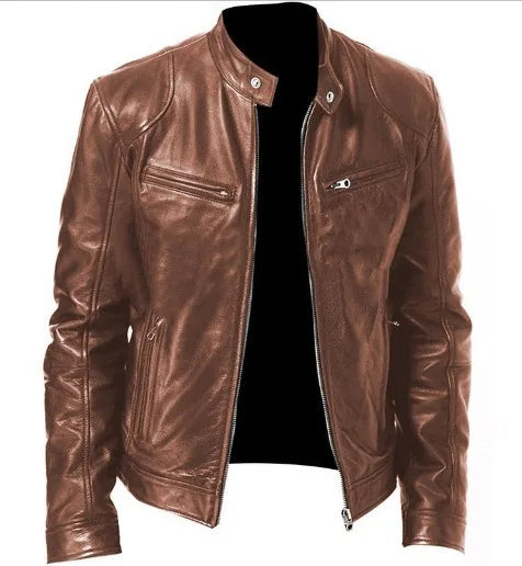 Business Style PU Leather Jacket Stand Collar Slim Fit Zipper Coat Multiple Colors Autumn New Arrival Fashion Urban Outerwear