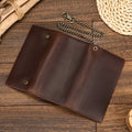 Men's Vintage Crazy Horse Leather Chain Wallet Genuine Leather Bifold Long Wallet Snap Card Holder Purse Zipper Coin Rfid Pocket