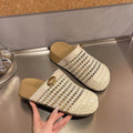 Women Closed Toe Crochet Mesh Hollow Out Wedge Mid Chunky Heel Mules Sandals Slides Casual Summer Daily Slippers Shoes for Women