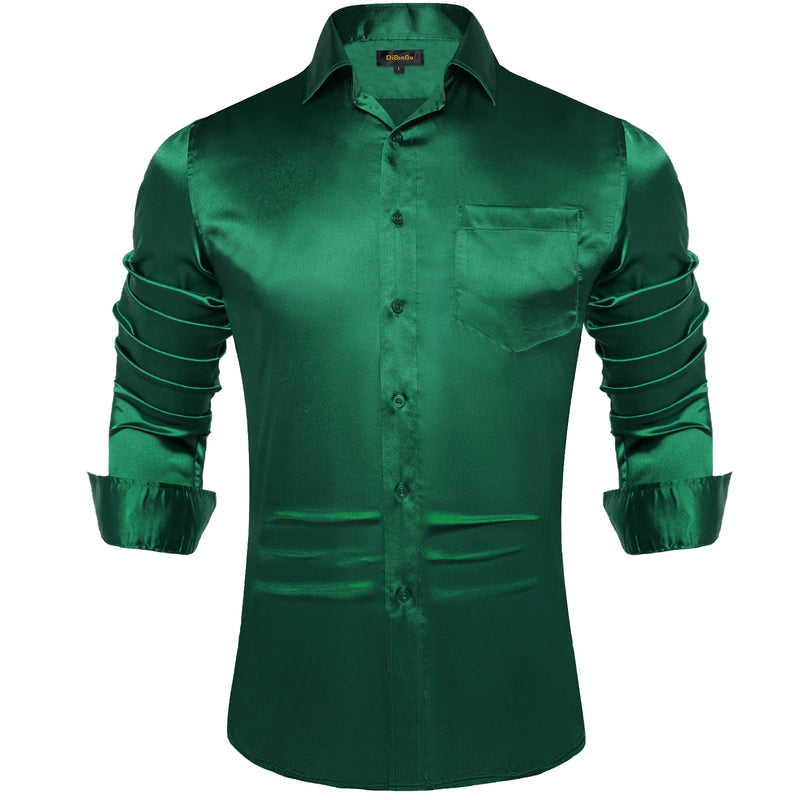 Solid Satin Shirts for Men Sage Green Black Yellow Red | SAMAG