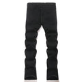 Men's Stars Patch Denim Jeans Streetwear Black Slim | SAMAG