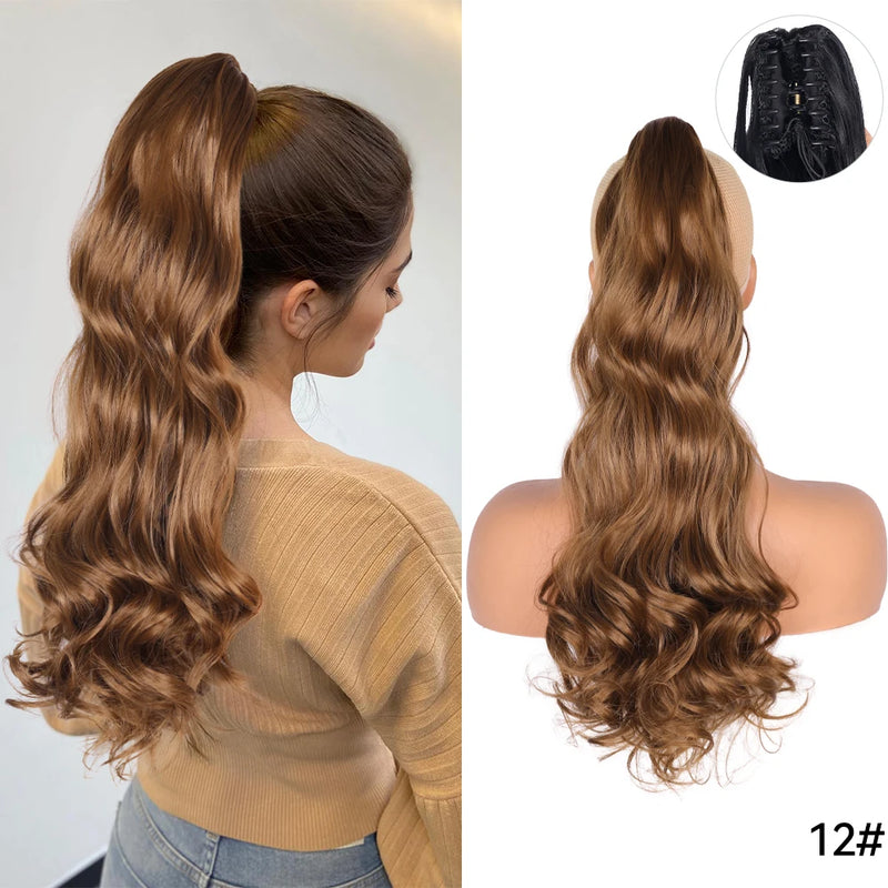 Synthetic Claw Clip On Ponytail Extension 22Inch Long Straight Wavy Ponytail Hair Ponytail With Claw Clip On Ponytail For Women