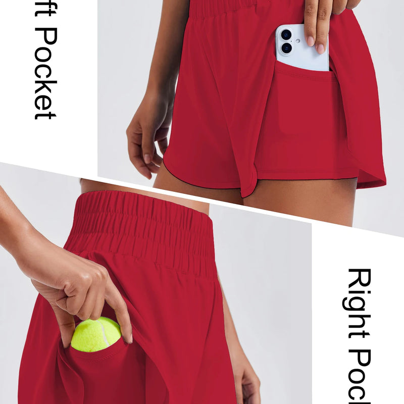 Porty Lady Solid Color High-Waist Yoga Running Double-Layered Anti-Glare Fitness Tight-Fitting Sports Shorts