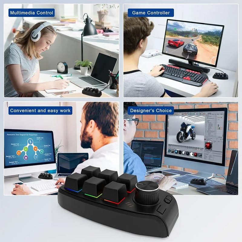 6 Key 1 Knob Bluetooth Keyboard USB Macro Custom Mini Keypad Copy Paste DIY Mechanical Keyboard Gaming Drawing Portable Hot-swap