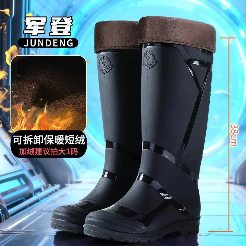 Large Size Water Shoes Men High-top Outdoor Lightweight and Comfortable Rain Boots Fishing Non-slip Boots Plus Velvet Rain Boots