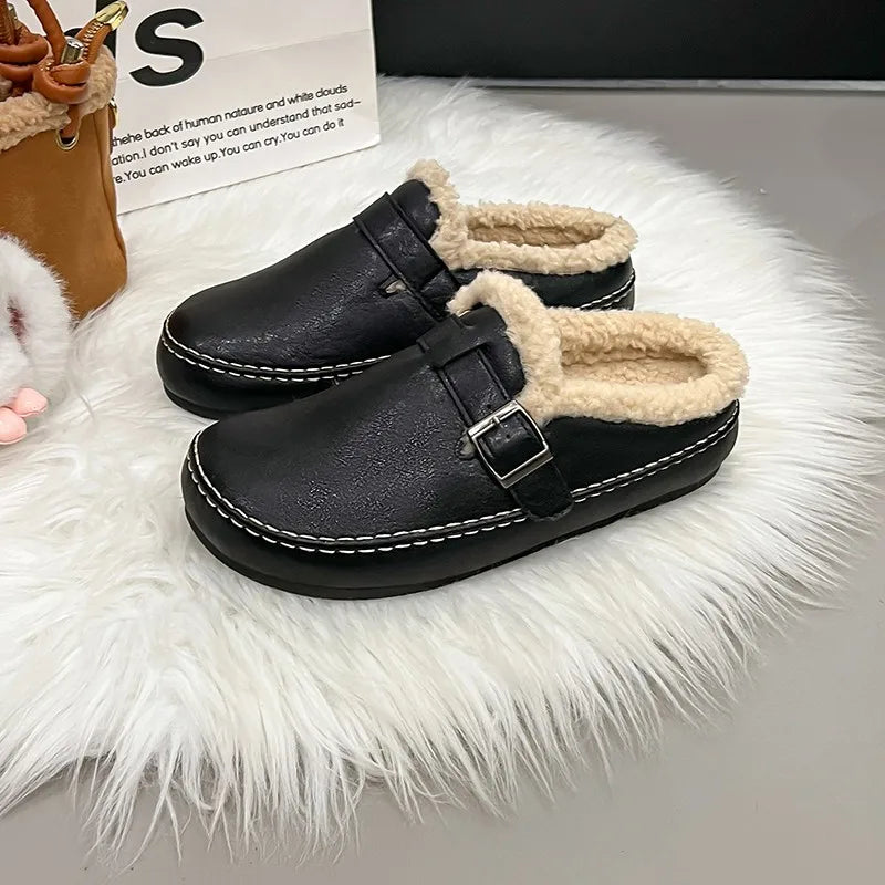 Teddy Fur Leather Birken Mules Woman Winter Warm Lambswool Slide Clogs Ladies Brand Design Casual Slip-on Plush Cotton Shoes