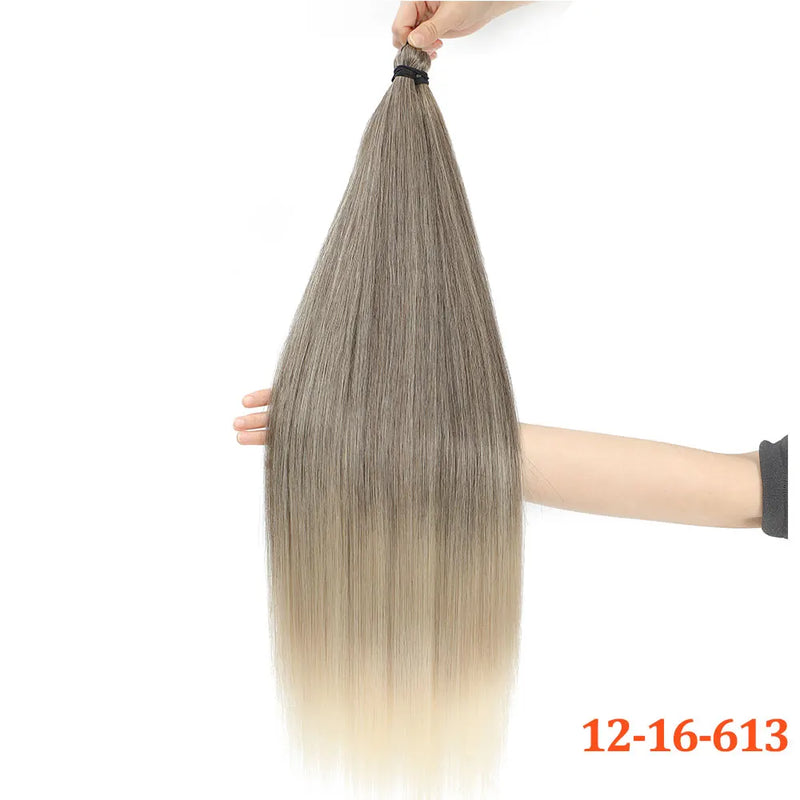 Gladys 28 Inch Crochet Braids Hair 3PCS 300g Synthetic Orange 60MW Ombre Brown T1B-330-276 Straight Braiding Hair Soft Pony Hair