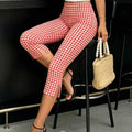 New Red And White Checkered Casual Tight - fitting Capri | SAMAG