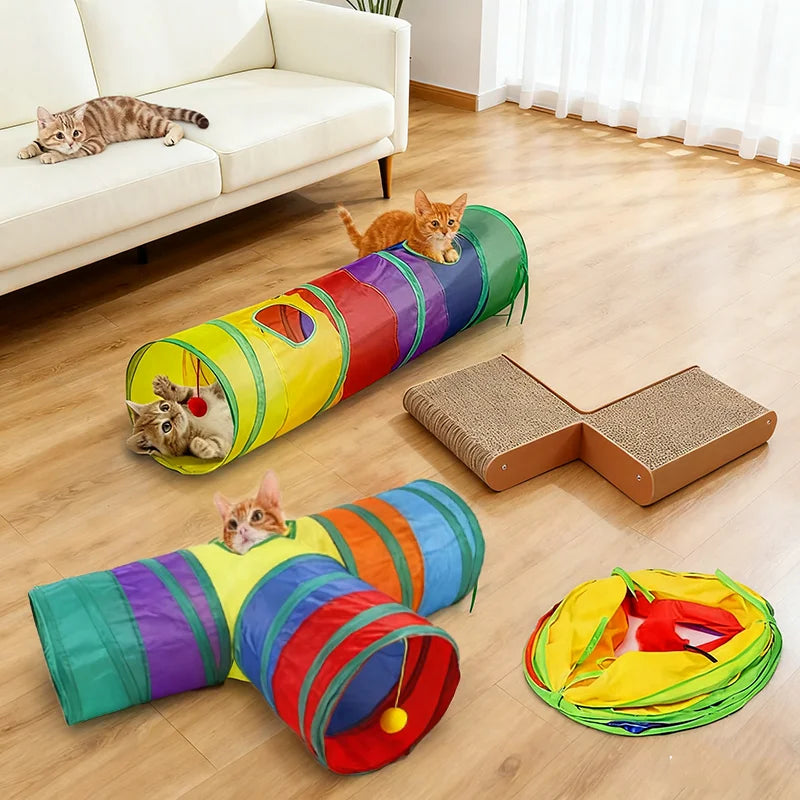 Cat Teaser Wand Toy Self Entertainment Maze Tunnel Collapsible Drill Channel Interactive Play Toy For Indoor Kitten Cat Pet
