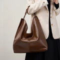 BURMINSA Luxury Genuine Leather Handbags Large Slouchy Hobo Shoulder Bags For Women Cowhide Shopping Tote Business Work Purses