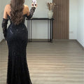 Contessa Custom Black Shiny Sequin Beaded robe de soirée | SAMAG