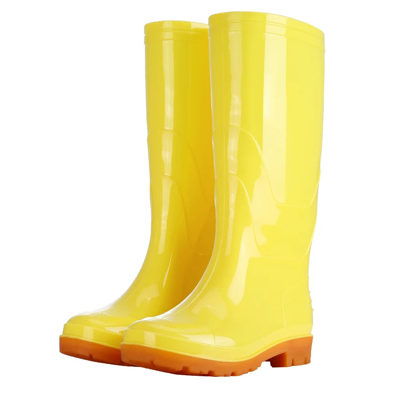 Waterproof Anti-slip Yellow Work Boots Men's Women's Mid-calf Rubber Shoes Gel Sole Booties Unisex Rain Boots Military Standard