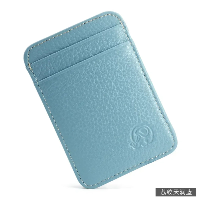 Fashion 100% Genuine Leather Thin Bank Credit Card Case Mini Card Wallet Men Bus Card Holder Cash Change Pack Business ID Pocket