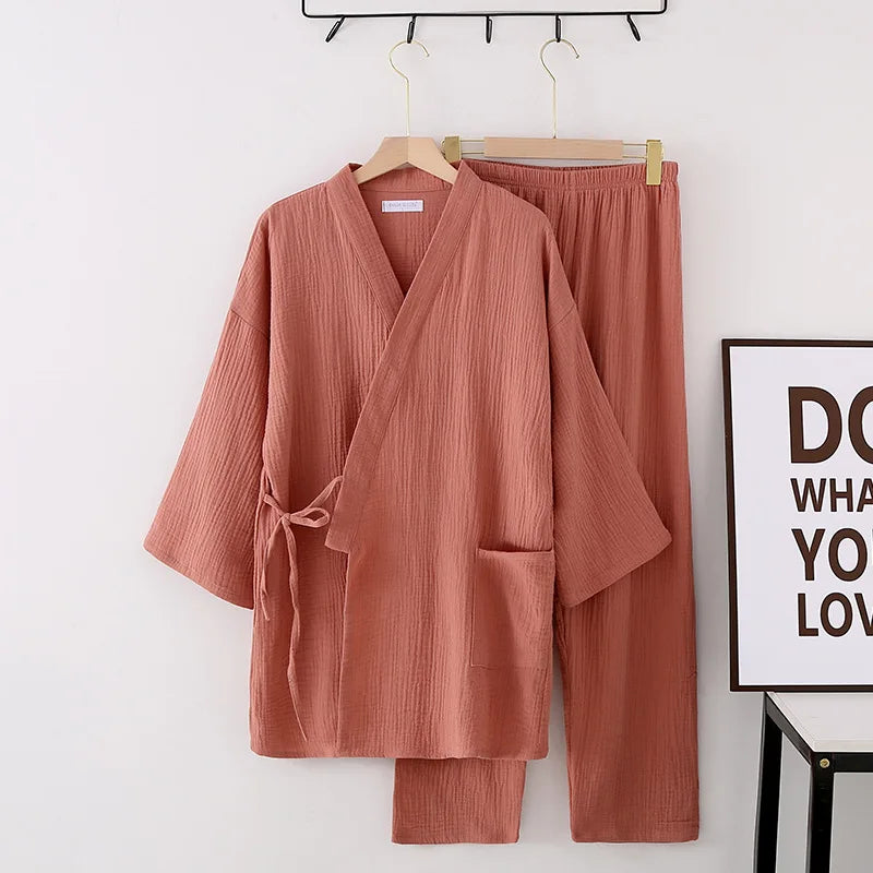 100% Cotton Gauze Women Pajama Robe Sets Spring Autumn | SAMAG