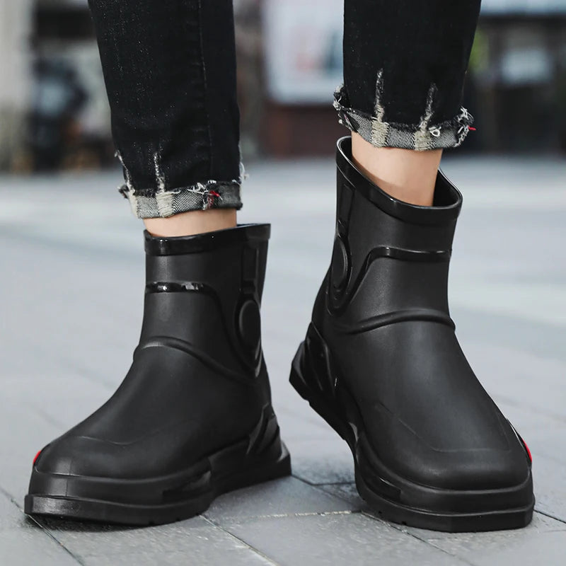Men's Rain Shoes New Four Seasons Casual Fashion Comfortable Outdoor Anti slip Wear resistant Lightweight Waterproof Rain Shoes