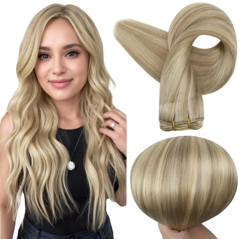 Full Shine Human Hair Weft Extensions Hair Bundles Ombre Blonde Color 100g Sew In Silky Straight Remy Skin Double Weft For Salon