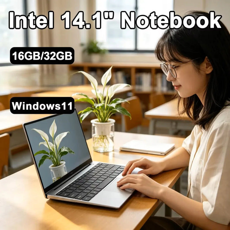 14.1" Ultra Slim Lightweight Portable Laptop, Intel Core 6500Y Processor, Windows 11, 16GB 32GB Business Office Notebook Comput