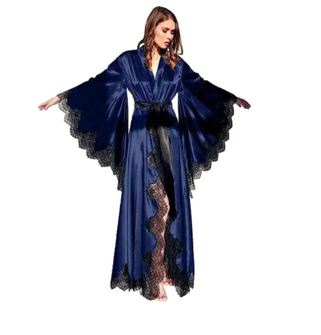 Women Robes Sleepwear Kimono Pajamas Pure Long Black Silk | SAMAG