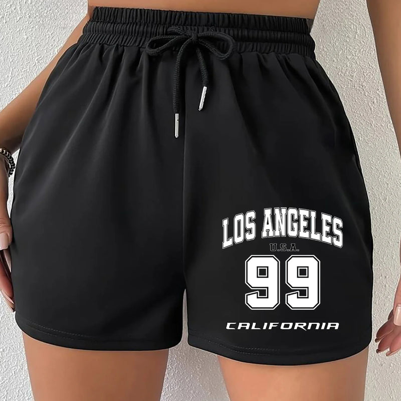 Ladies' Los Angeles 99 California Printed Casual Running Shorts for Sports and Leisure, Loose Fit, Comfortable Fit