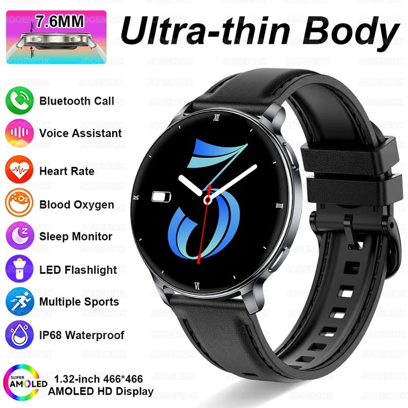 2026 New 1.32" AMOLED Smartwatch Man 466*466 Resolution Bluetooth Call LED Flashlight Fitness Tracker Smart Watch For Men Women