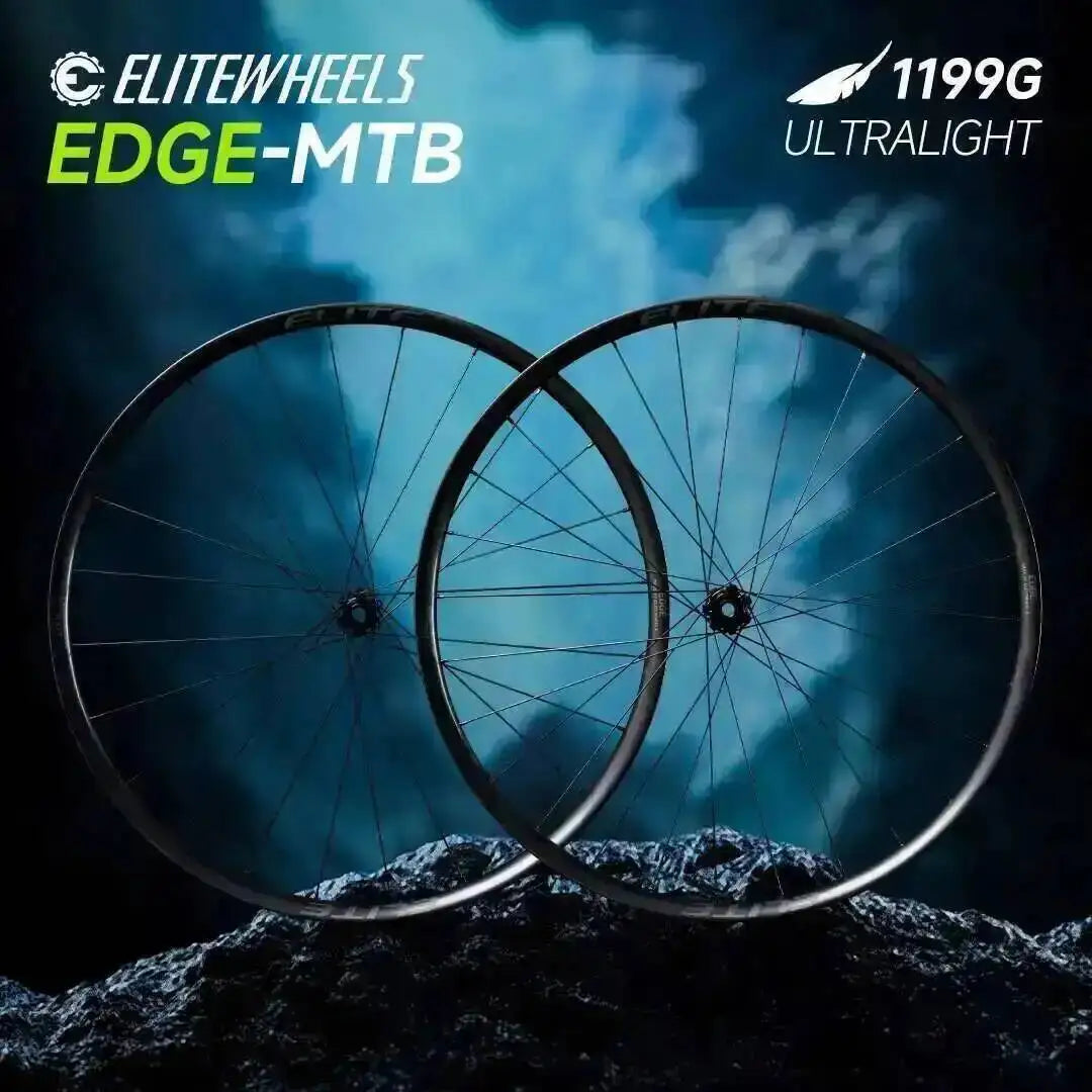 ELITEWHEELS EDGE-MTB UD Raw Weave 1201g Lightweight Carbon Mountain Rim Wheelset For Off-Road Cycling In XC Kinetec 50T Ratchet