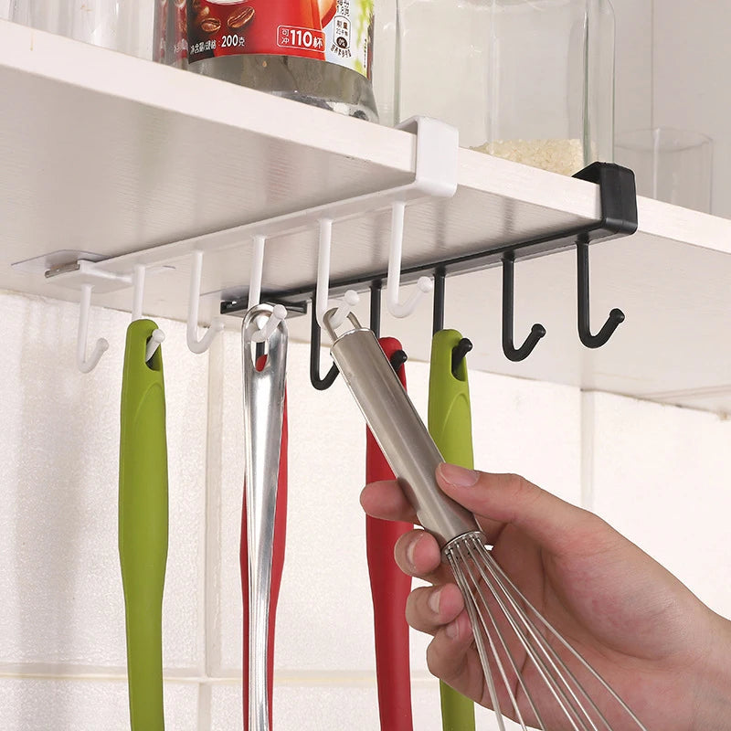 6 Hooks Storage Shelf Plastic Under Shelves Hanging Rack Utensils Holder Wardrobe Kitchen Bathroom Organizer - View 5 | SAMAG
