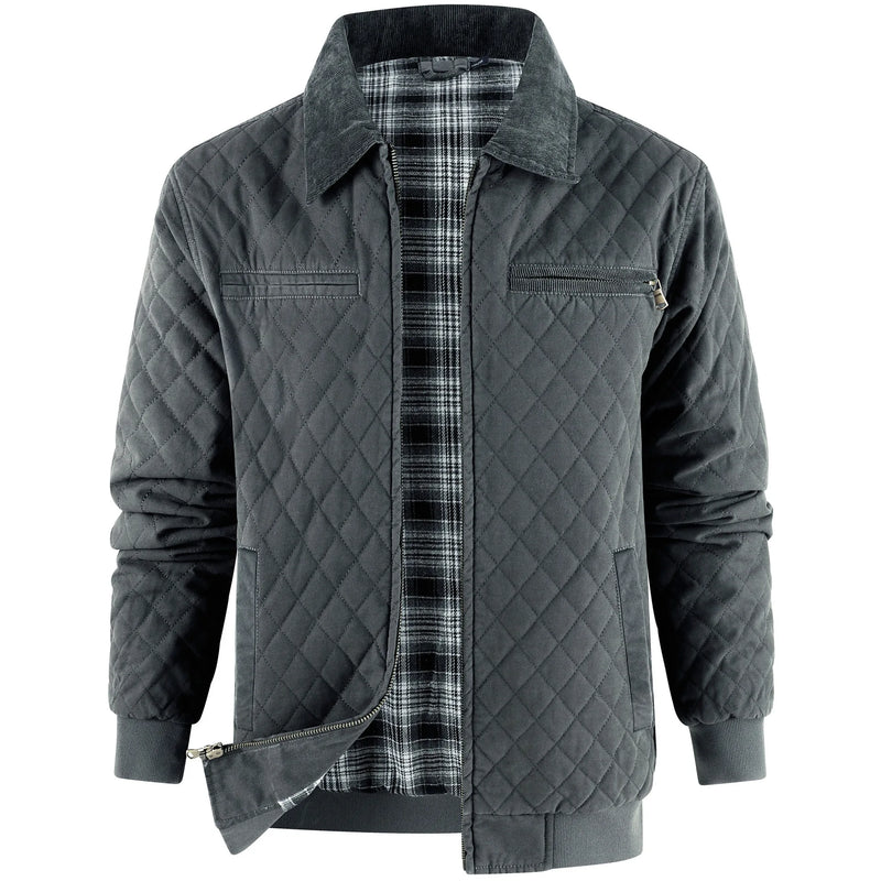 US size men's zipper pure cotton duck canvas quilted coat - Detroit thick and warm flannel jacket
